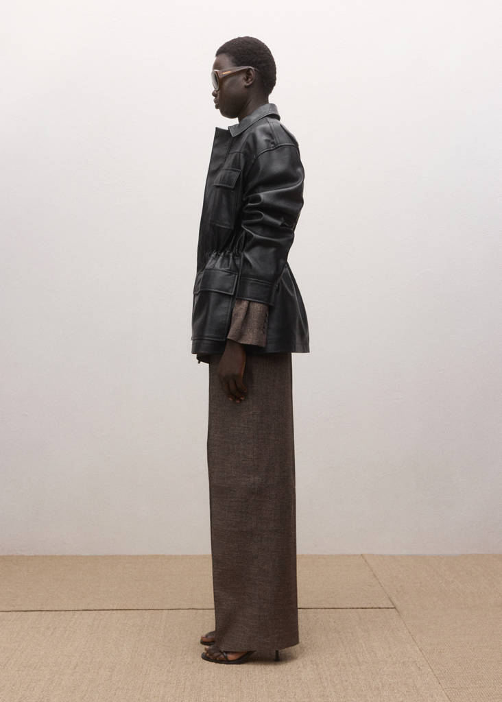 Leather parka with cinched waist — Black