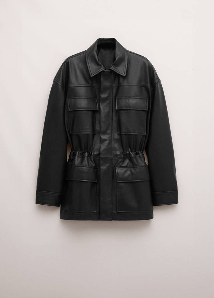 Leather parka with cinched waist — Black