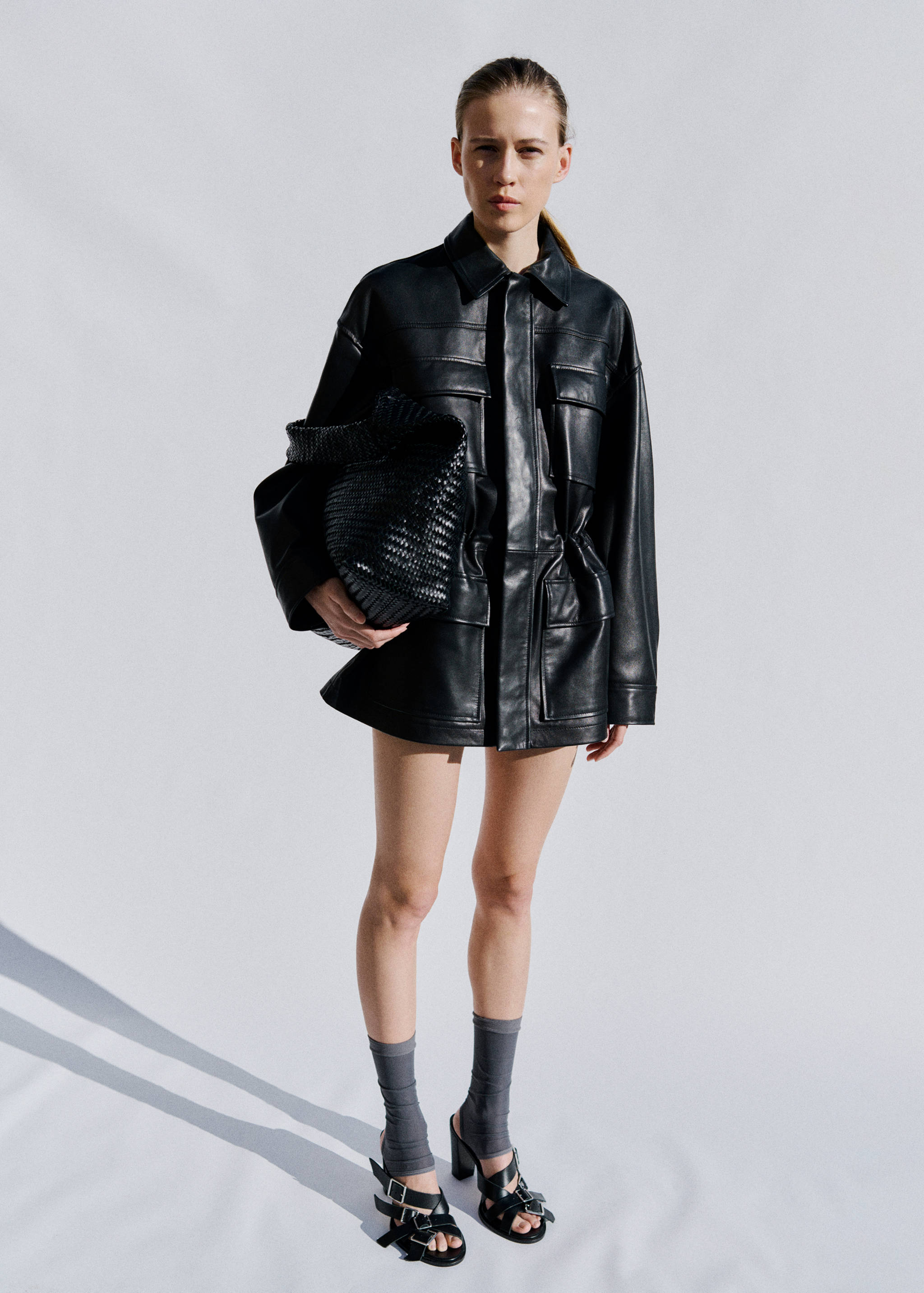Leather parka with cinched waist - General plane