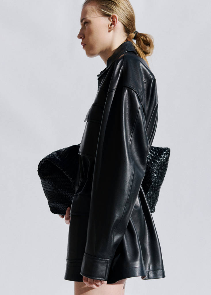 Leather parka with cinched waist — Black