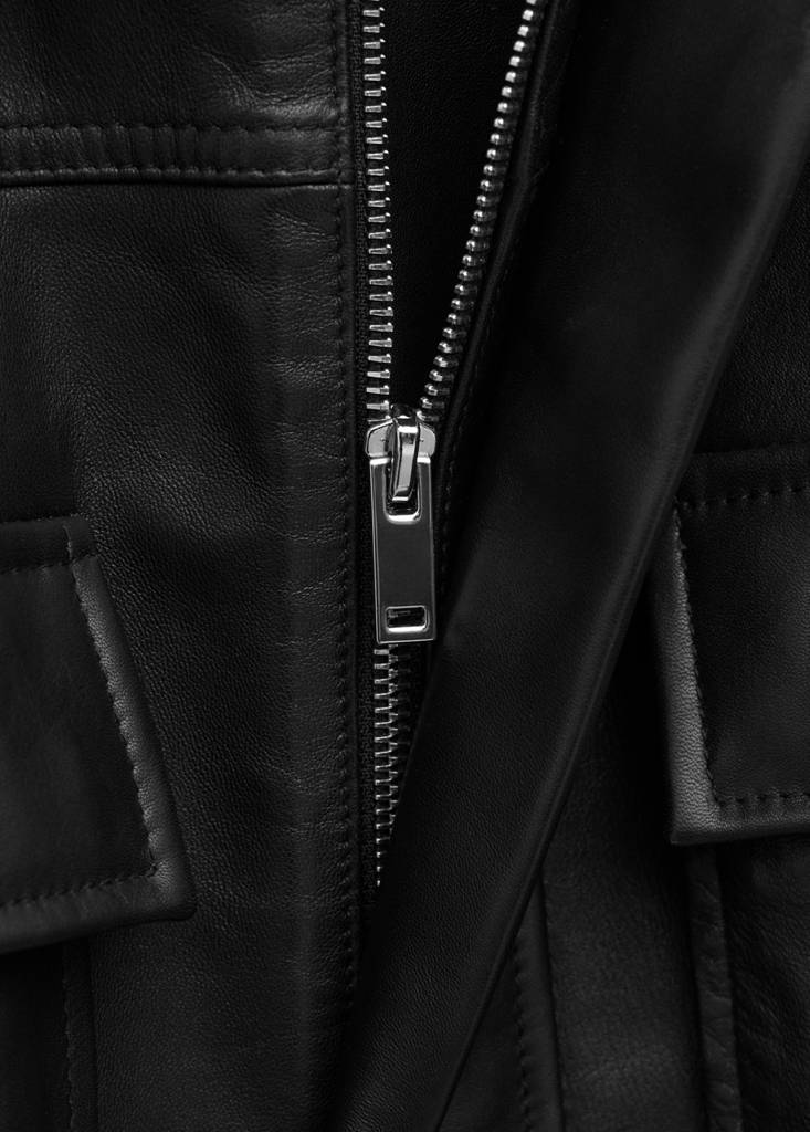 Leather parka with cinched waist — Black