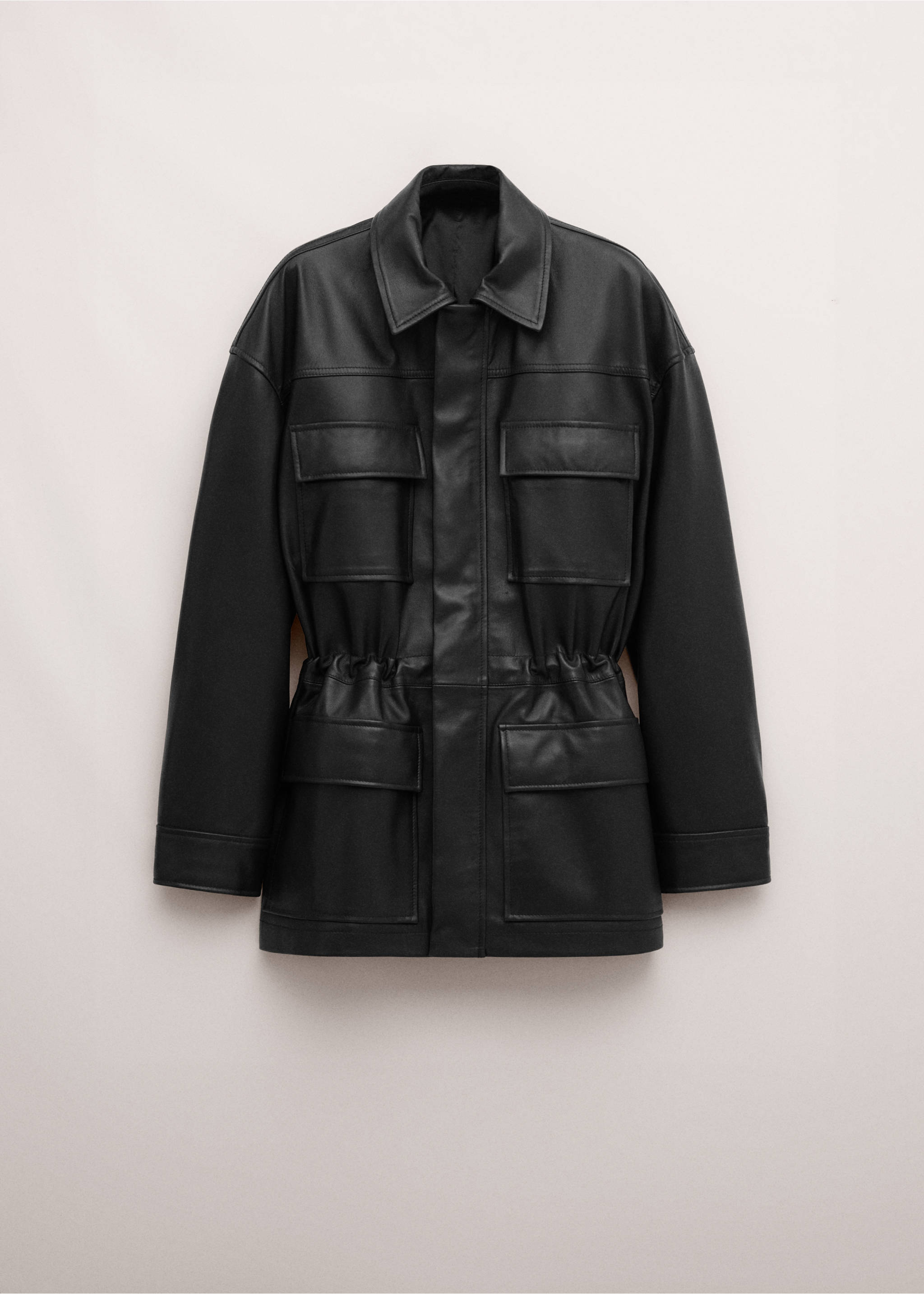 Leather parka with cinched waist - Article without model, Black. Ref: 27094434-00.