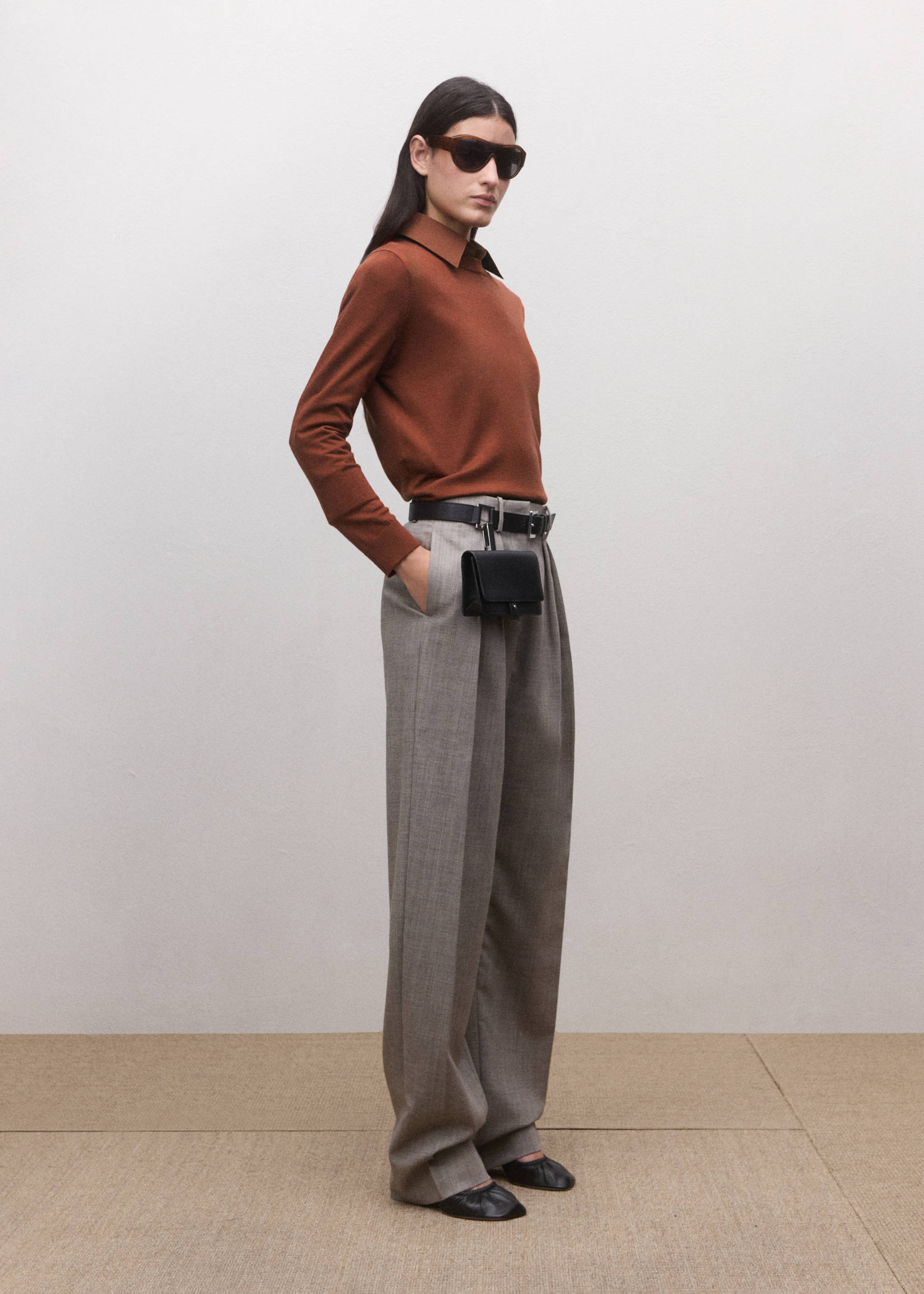 100% wool round-neck sweater - General plane, Russet. Ref: 27094439-00.