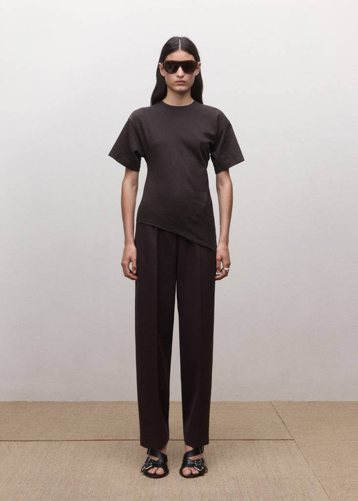 Fitted cotton T-shirt with asymmetric hem — Wine