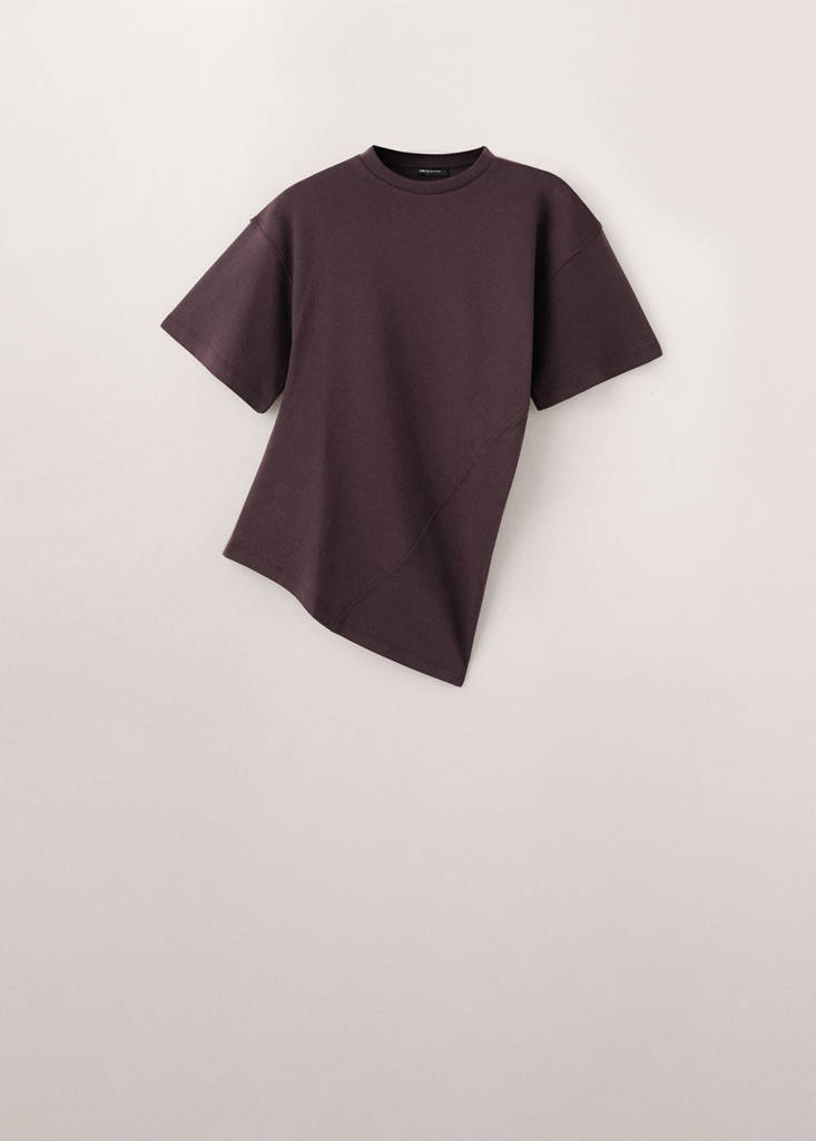 Fitted cotton T-shirt with asymmetric hem — Wine