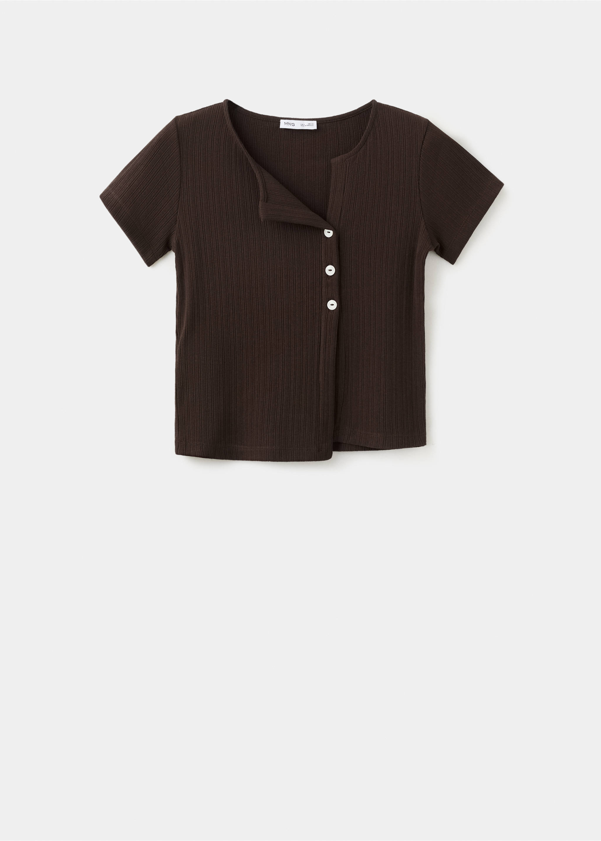 Ribbed T-shirt with button details - Article without model, Brown. Ref: 27094444-00.