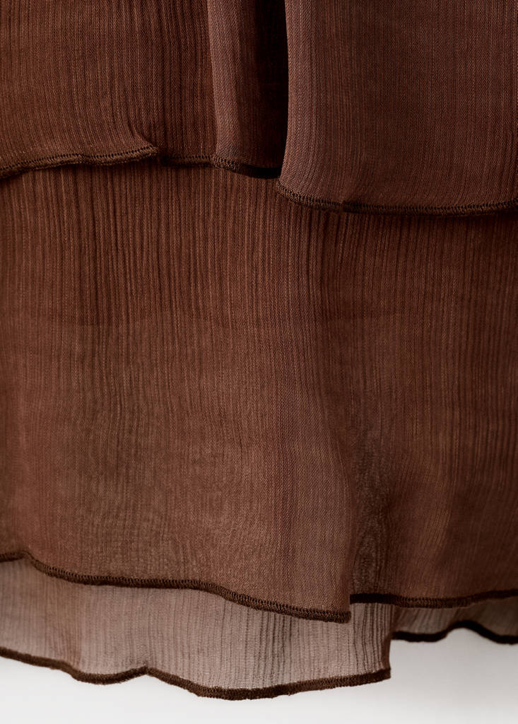 High-neck frilled blouse — Brown
