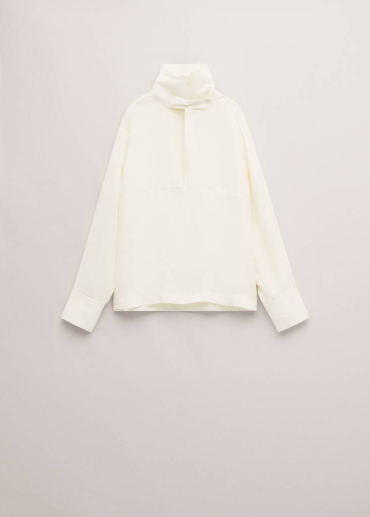 Lyocell funnel neck shirt — Ecru