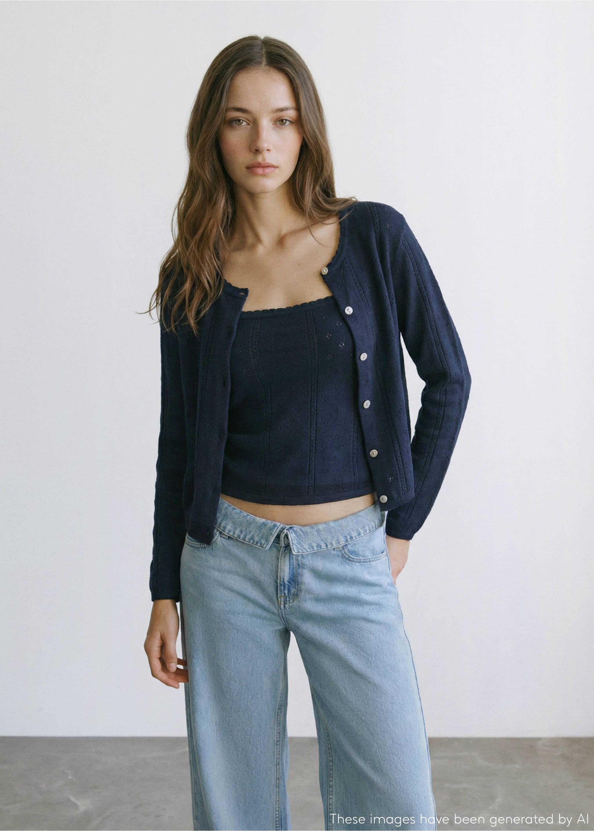 Cardigan de malha rendada - Plano médio, Azul-marinho. Ref: 27094769-00.