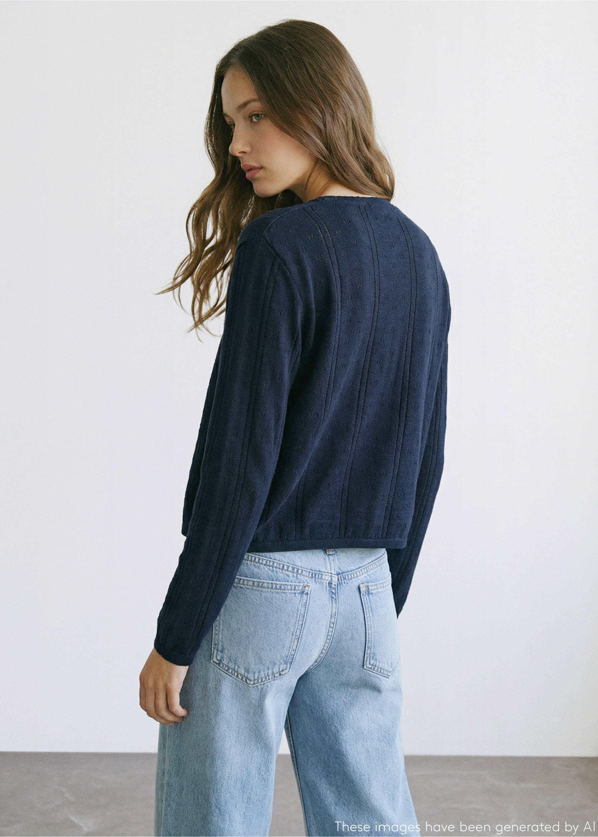 Cardigan de malha rendada - Verso do artigo, Azul-marinho. Ref: 27094769-00.