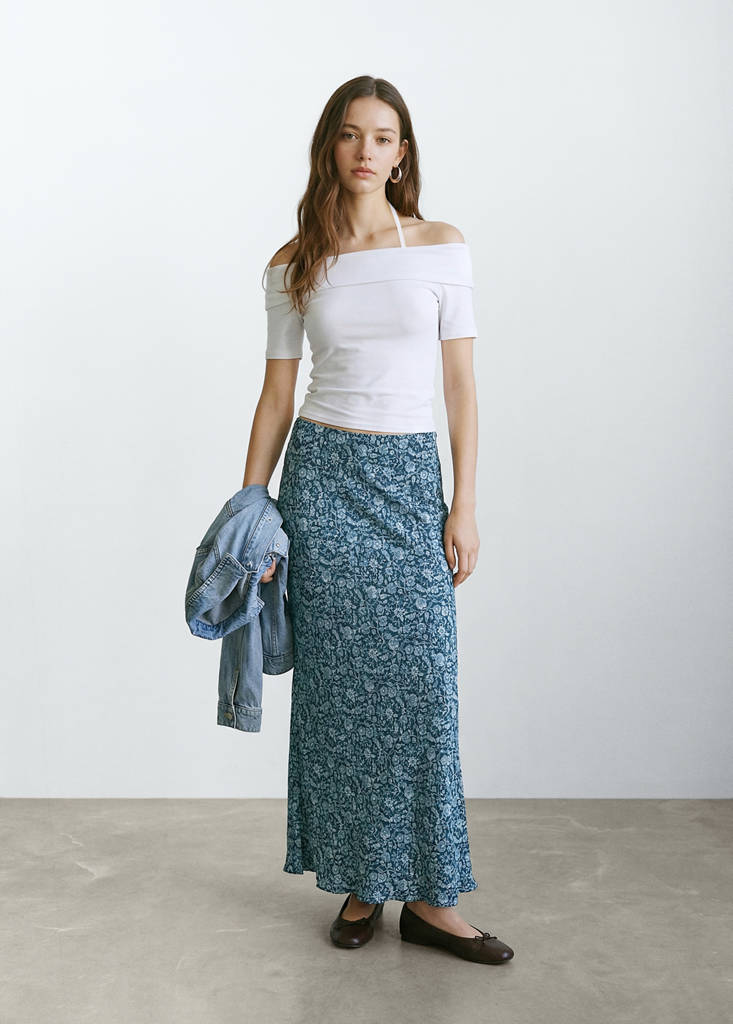 Flowy printed skirt — Petrol Blue