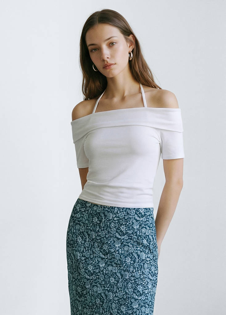 Flowy printed skirt — Petrol Blue