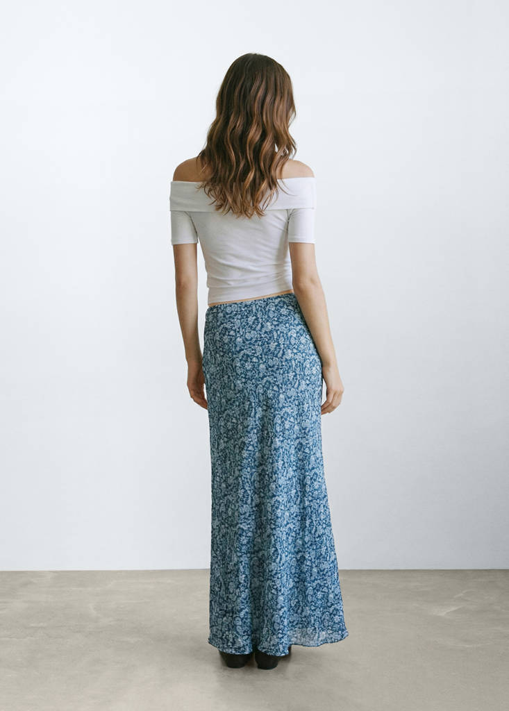Flowy printed skirt — Petrol Blue