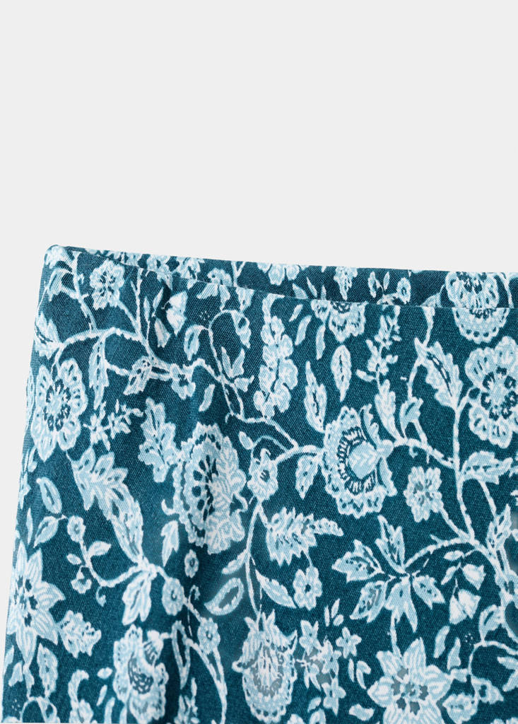 Flowy printed skirt — Petrol Blue