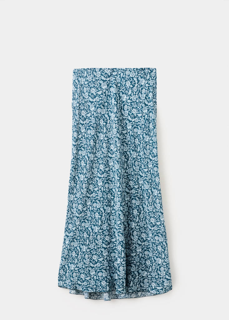 Flowy printed skirt — Petrol Blue