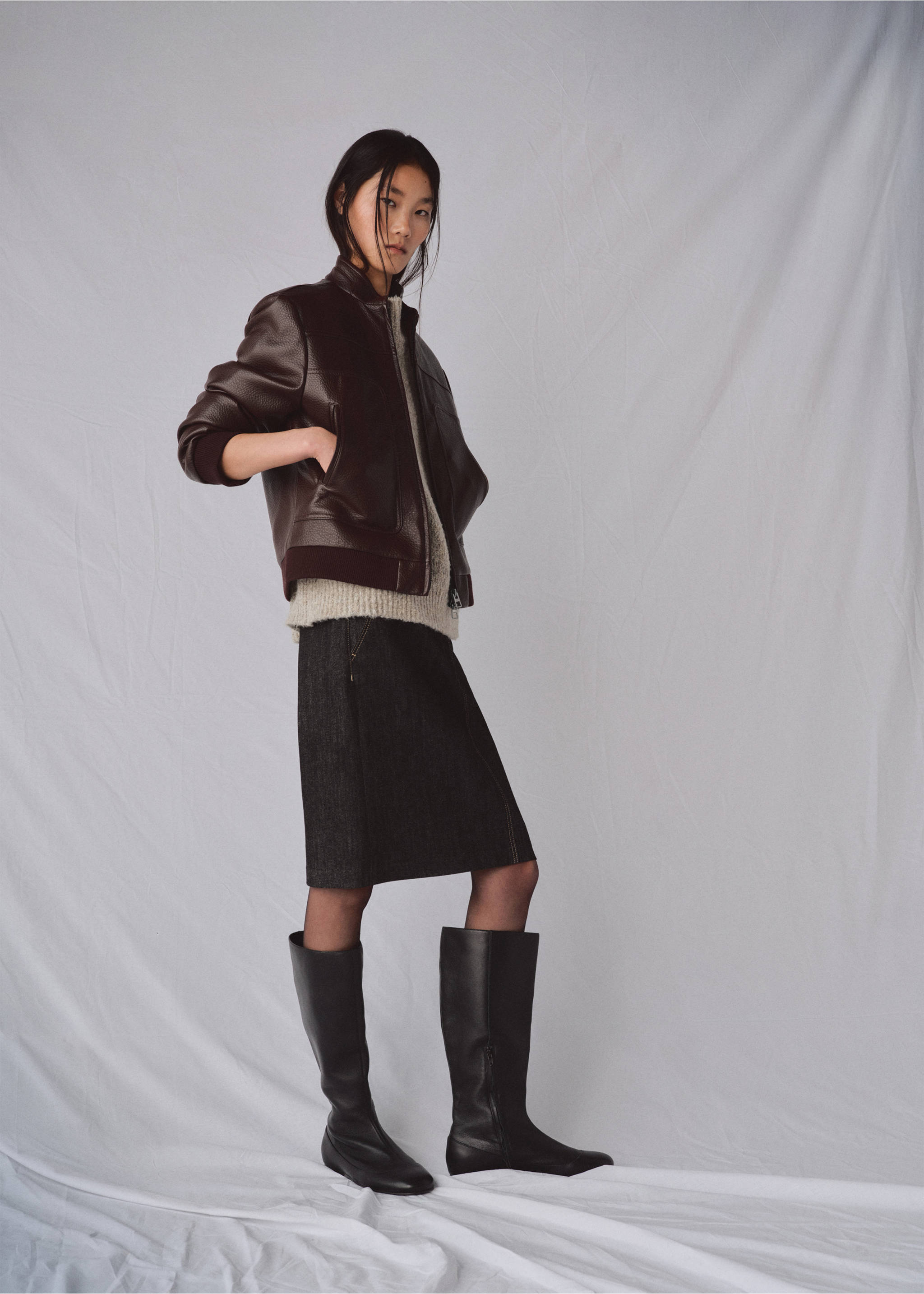 Veste à col officier et poches - Plan général, Grenat. Ref: 27094773-01.