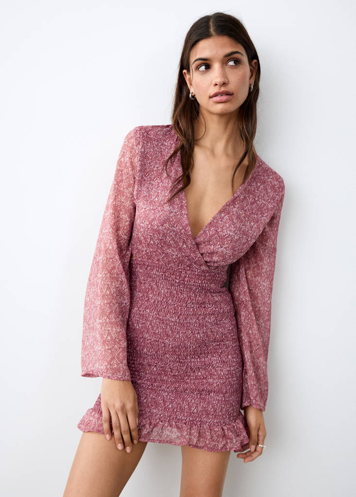 Ruffled printed dress — Petrol Blue