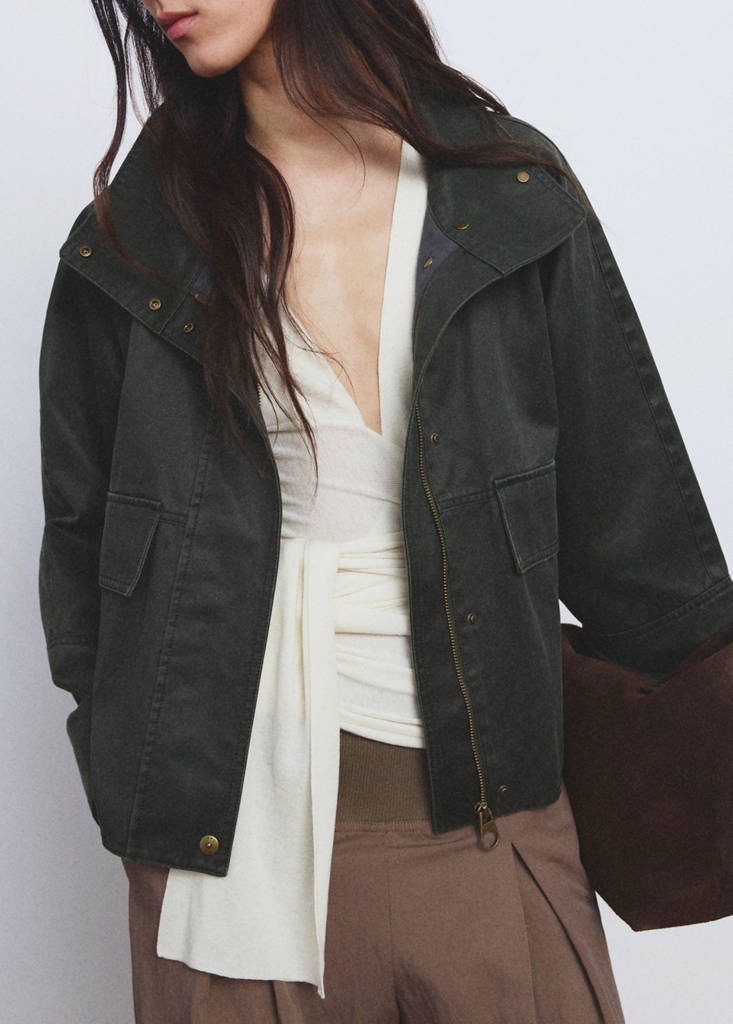 Funnel neck parka with pockets — Khaki