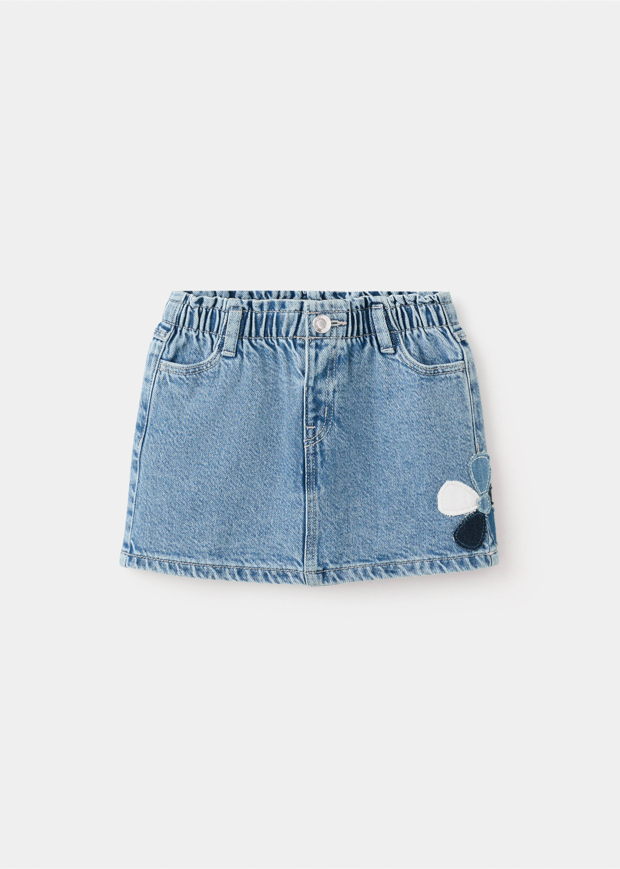 Denim skirt with flower detail - Article without model, Medium Blue. Ref: 27095144-00.
