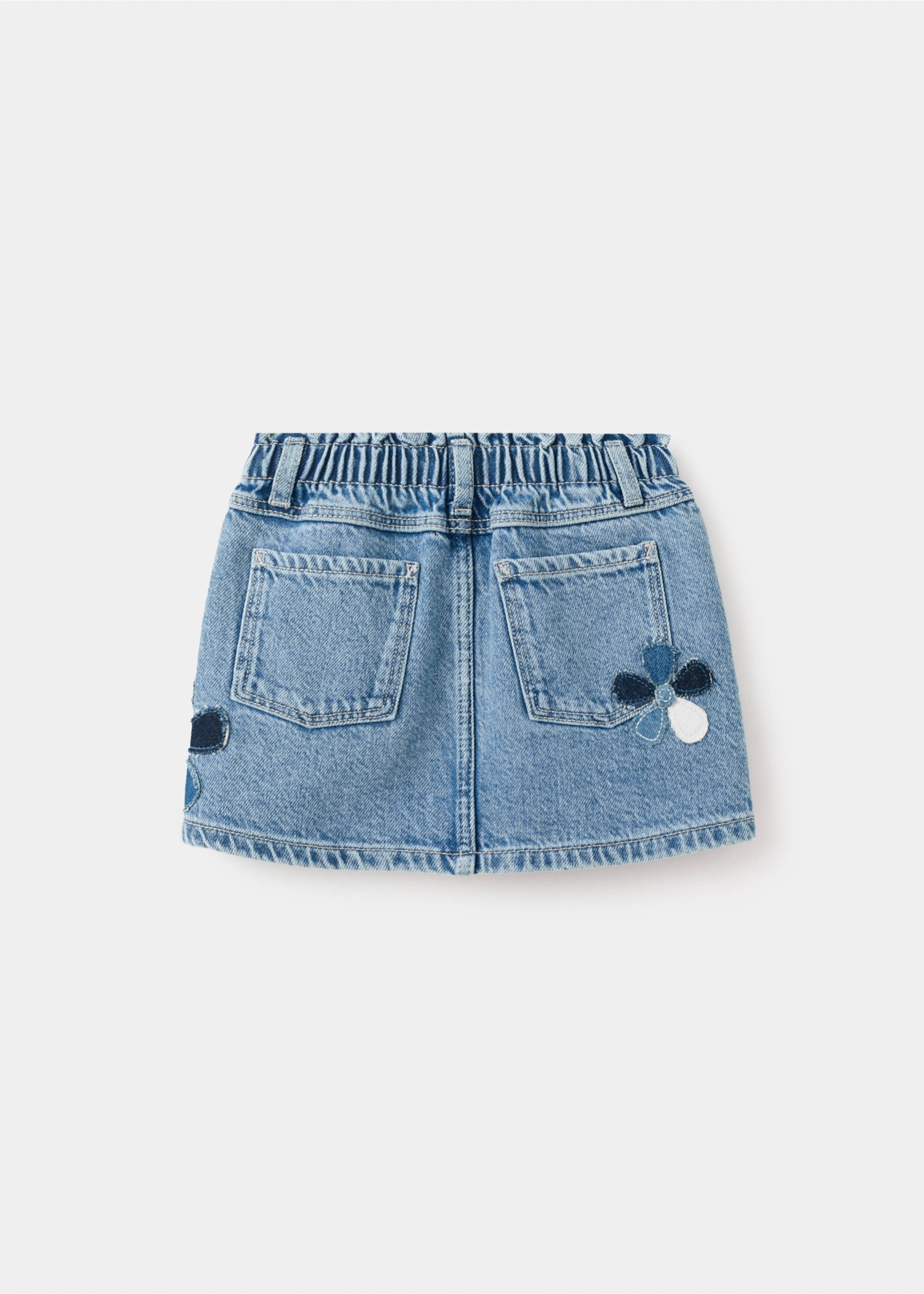 Denim skirt with flower detail - Reverse of the article, Medium Blue. Ref: 27095144-00.