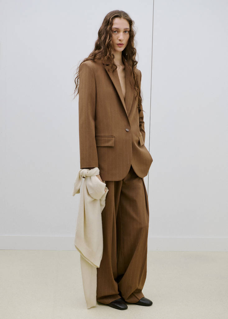 Pinstripe suit blazer — Caramel