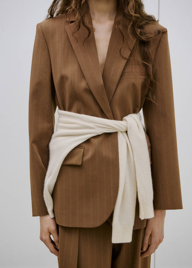 Pinstripe suit blazer — Caramel