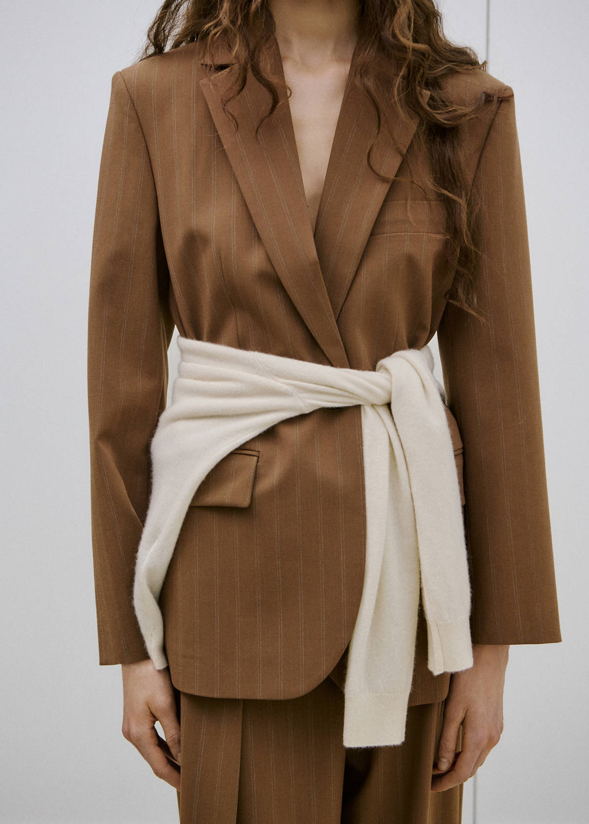 Pinstripe suit blazer — Caramel