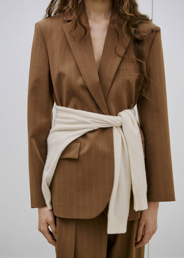 Pinstripe suit blazer — Caramel
