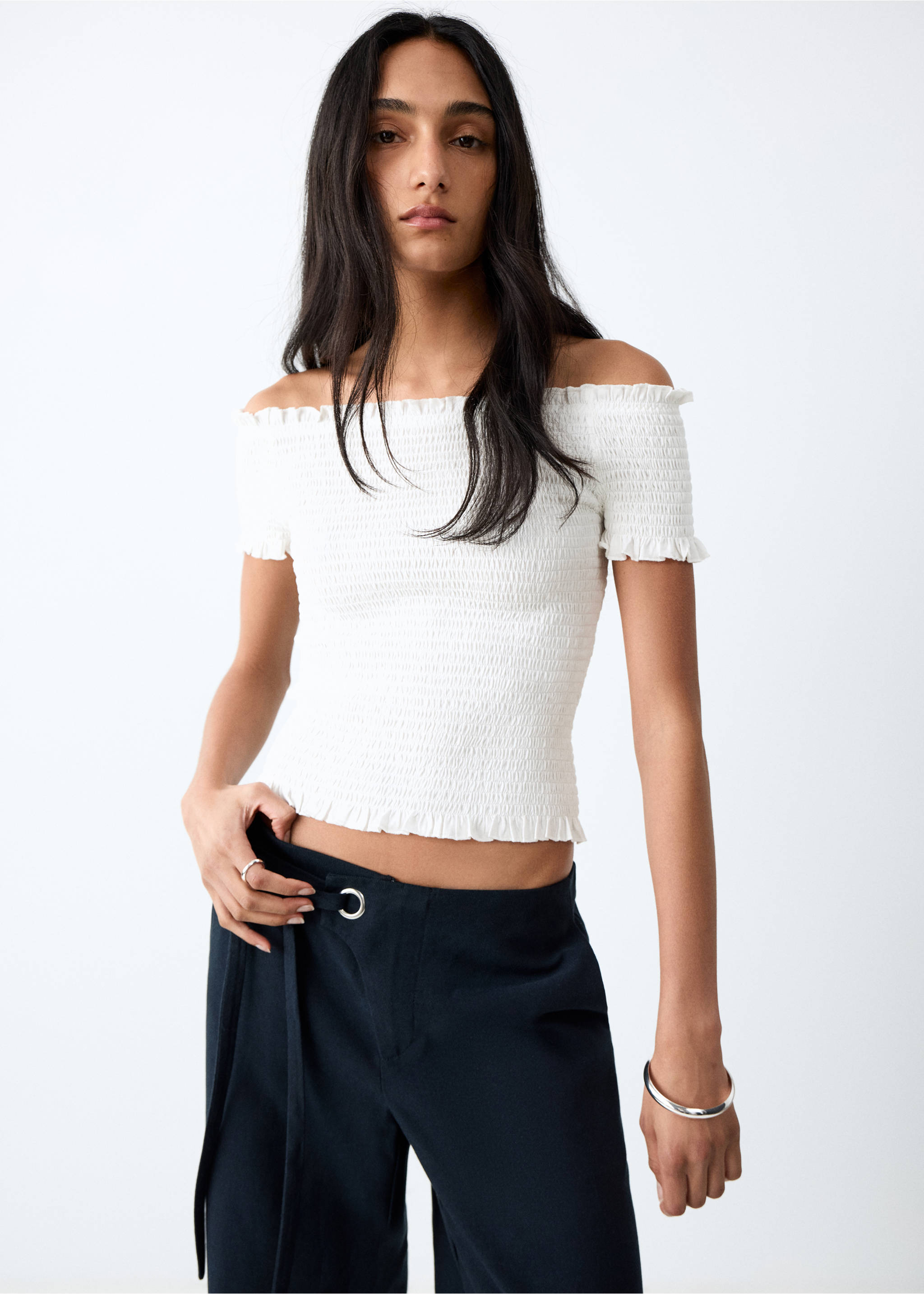 Draped crop top - Medium plane, Off White. Ref: 27095159-00.