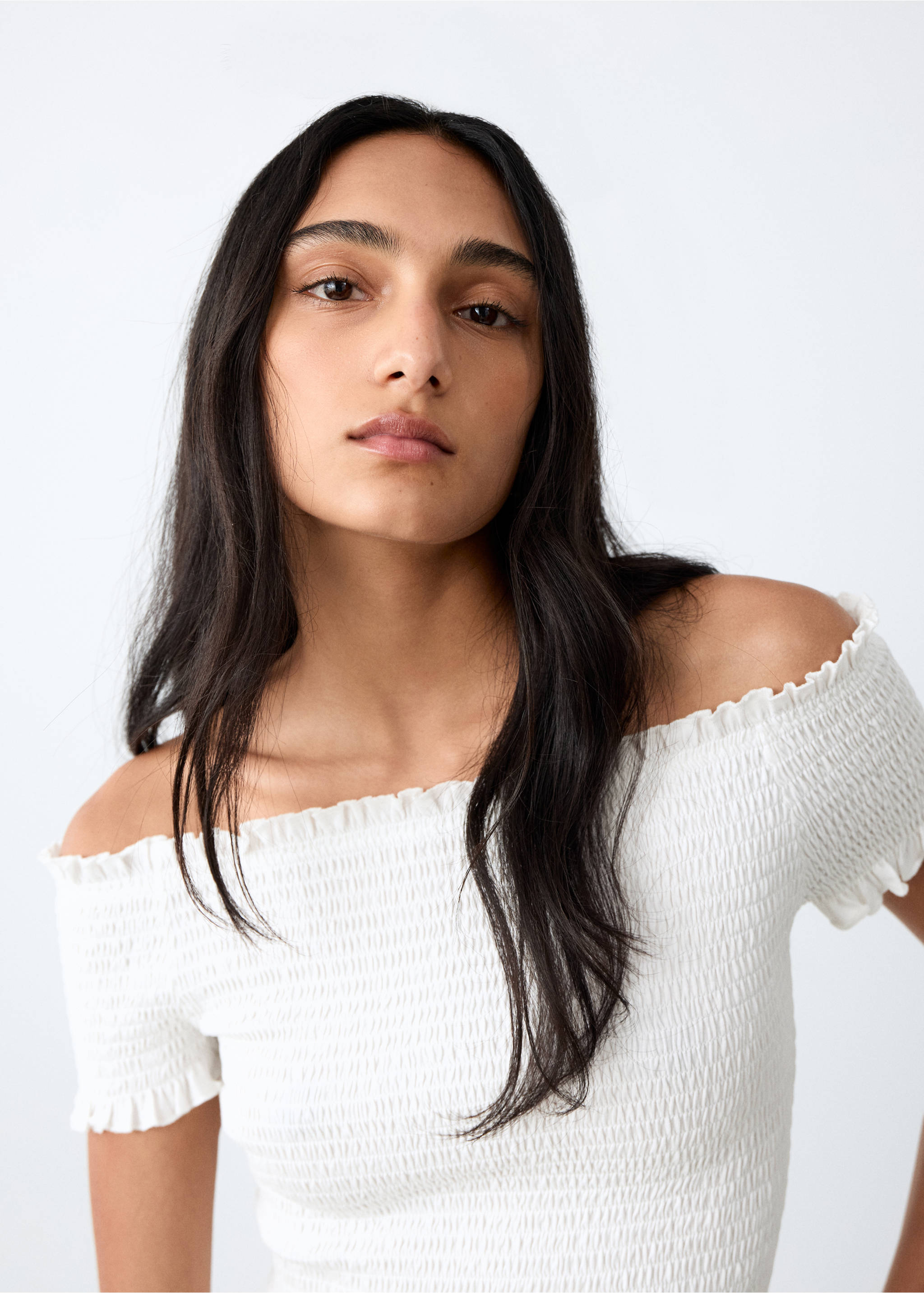 Draped crop top - Details of the article 1, Off White. Ref: 27095159-00.