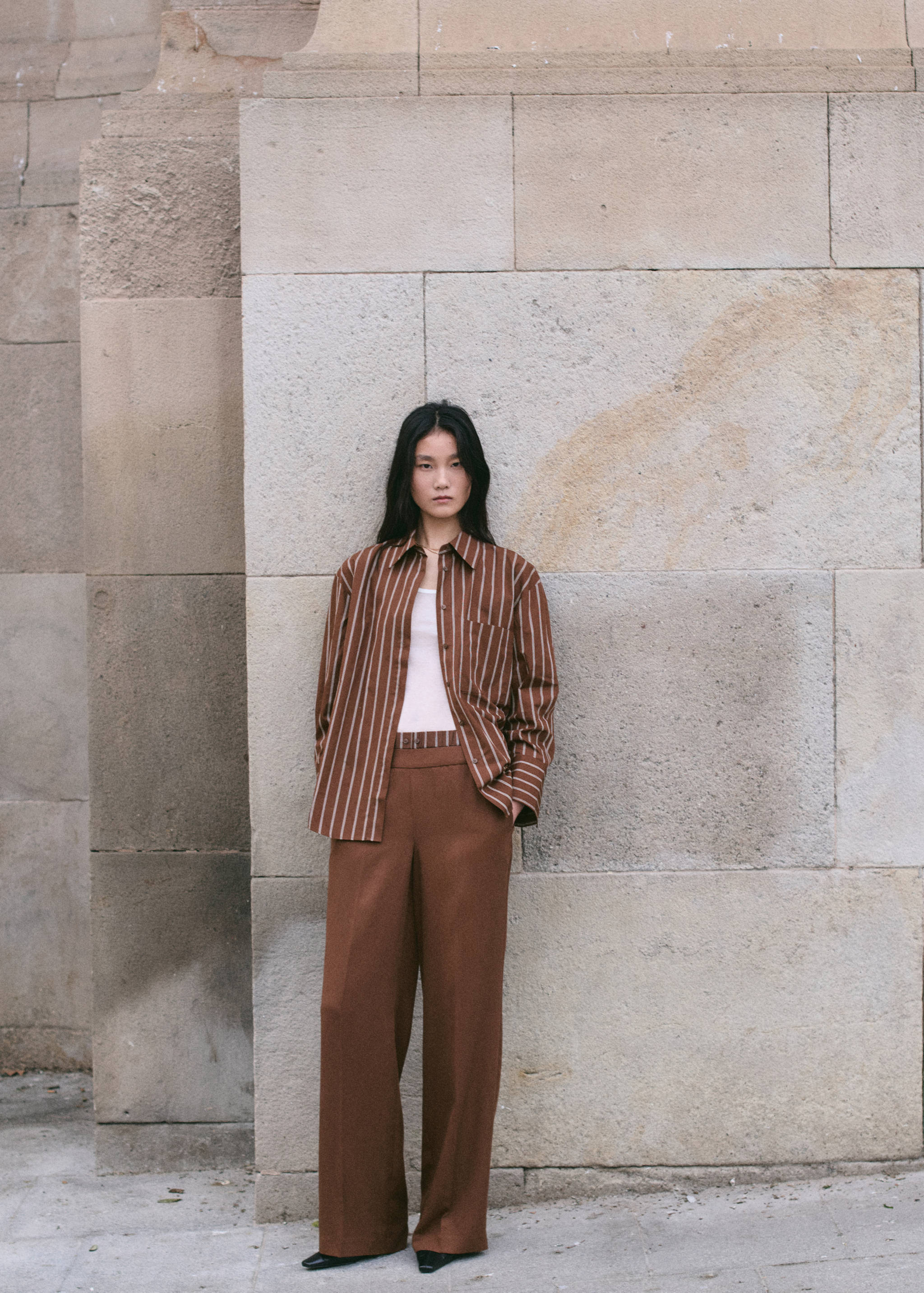 Pantalon en lyocell taille combinée à rayures - Plan général