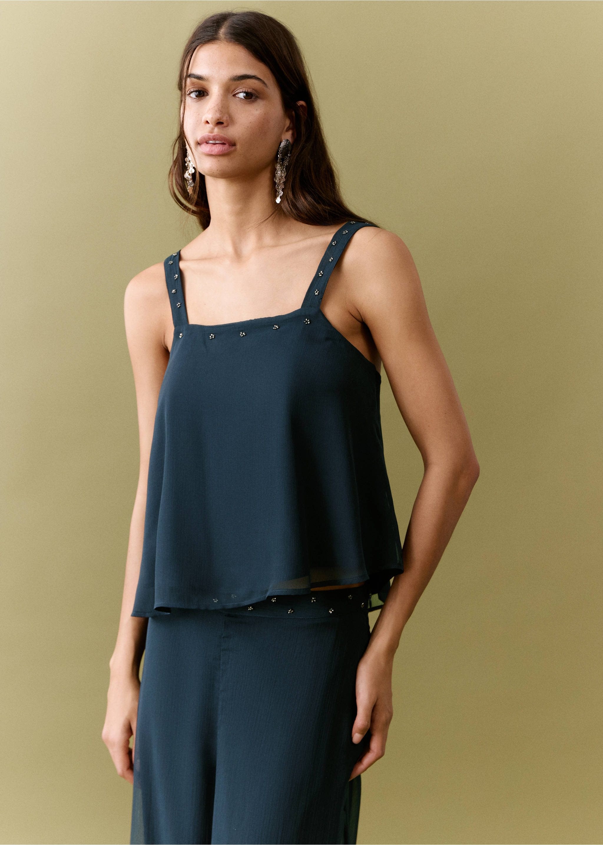 Ruffled flowy top - Medium plane, Navy. Ref: 27095807-00.