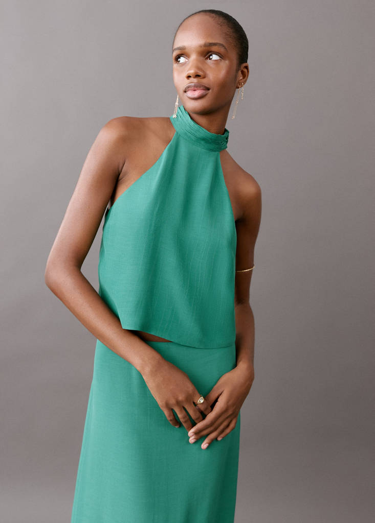Open-back halter blouse — Green