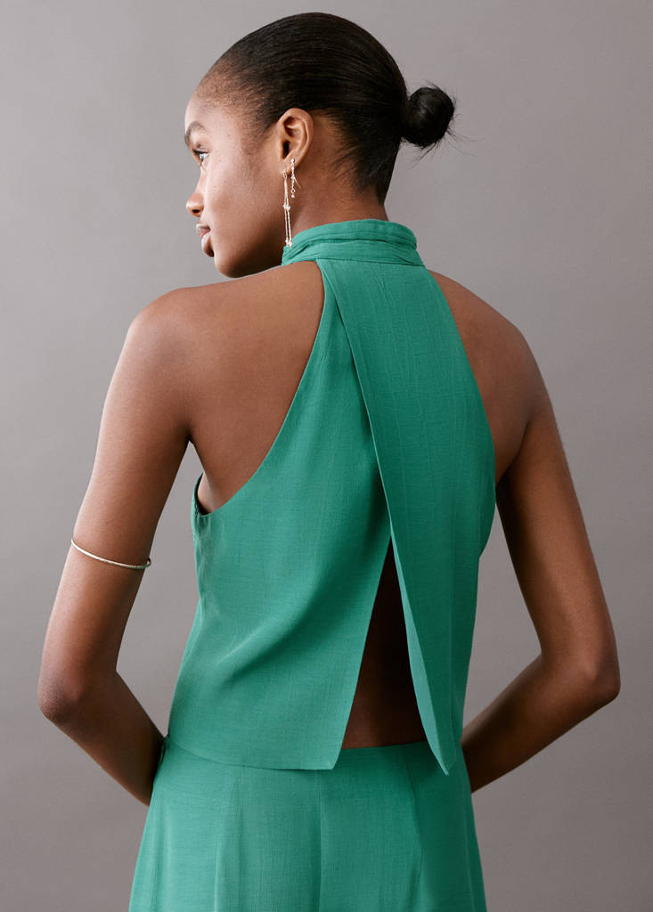 Open-back halter blouse — Green
