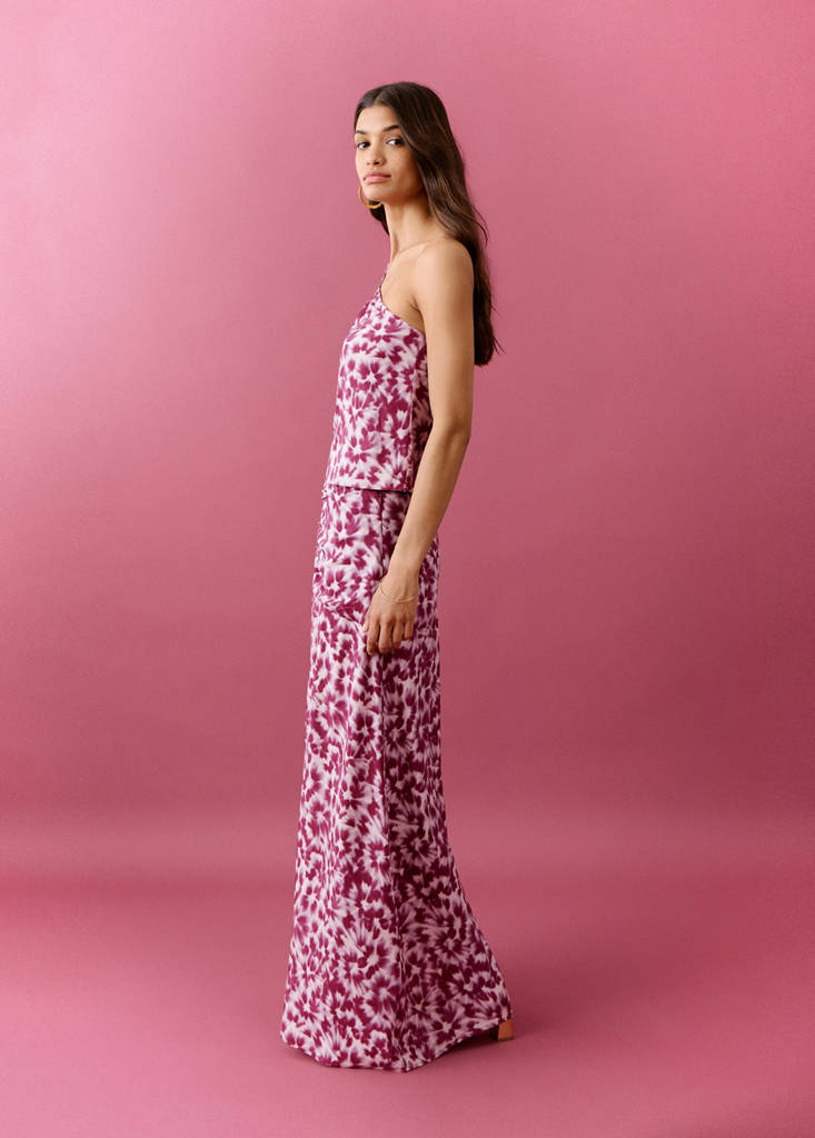 Gathered waist print skirt — Pink