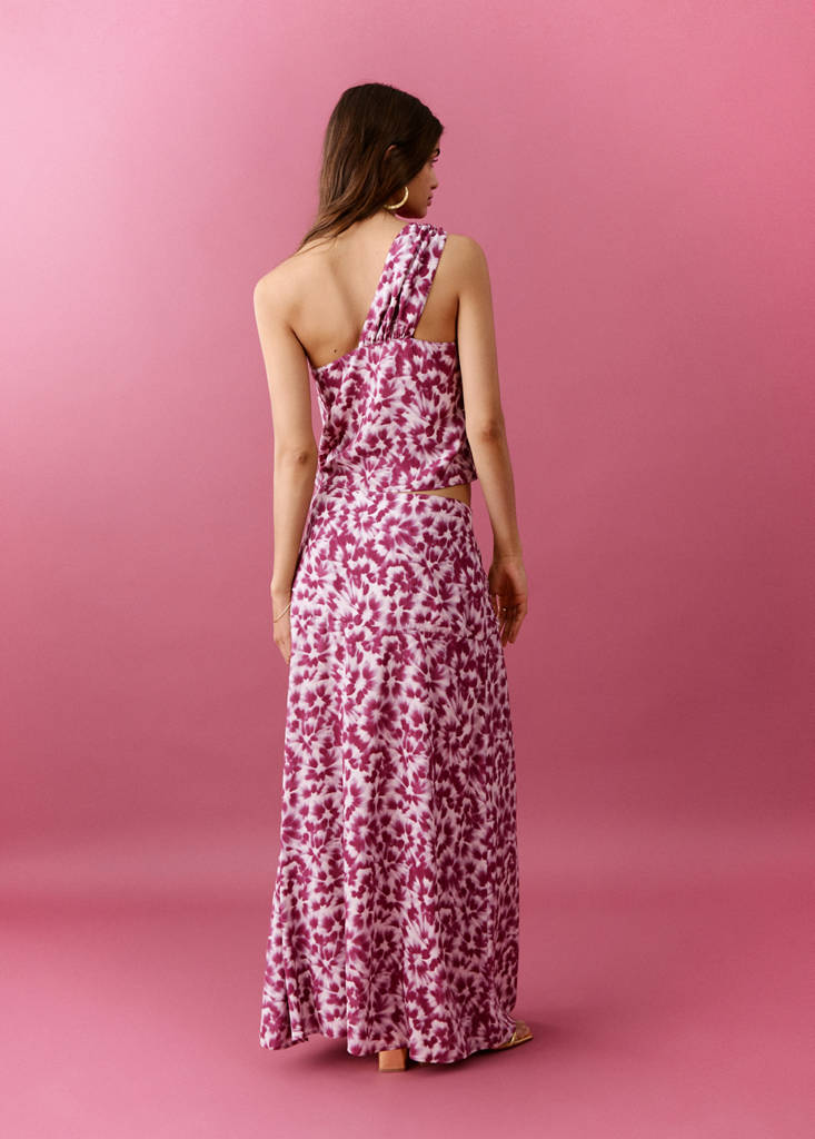 Gathered waist print skirt — Pink