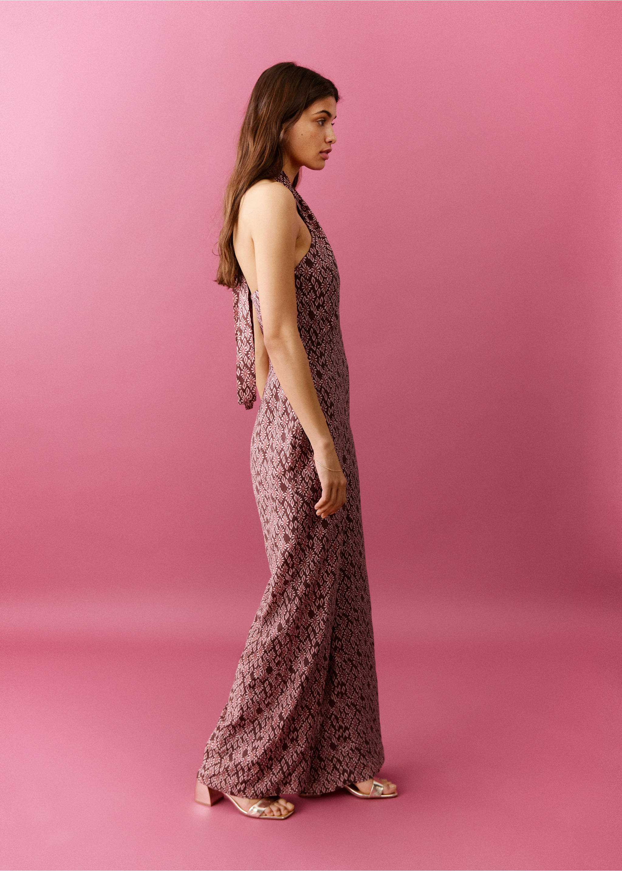 Floral print jumpsuit - Reverse of the article, Red. Ref: 27095810-00.