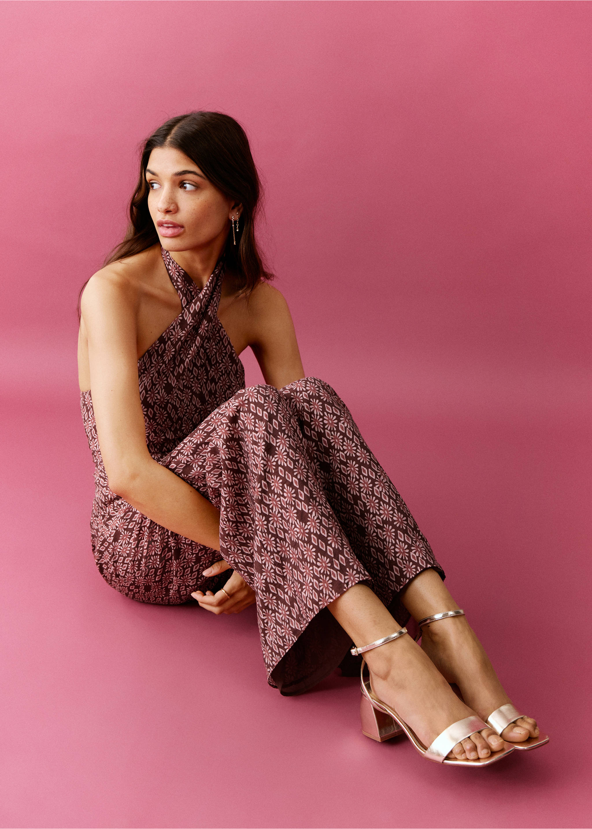 Floral print jumpsuit - Details of the article 2, Red. Ref: 27095810-00.