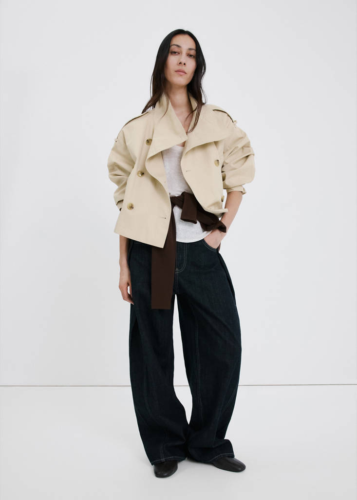Funnel neck cropped trench coat — Beige