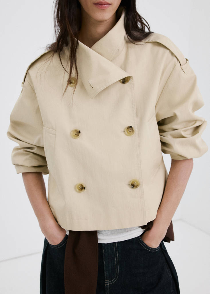 Funnel neck cropped trench coat — Beige