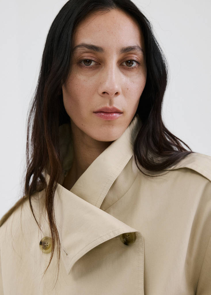 Funnel neck cropped trench coat — Beige