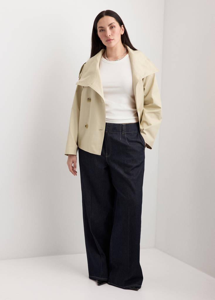 Funnel neck cropped trench coat — Beige