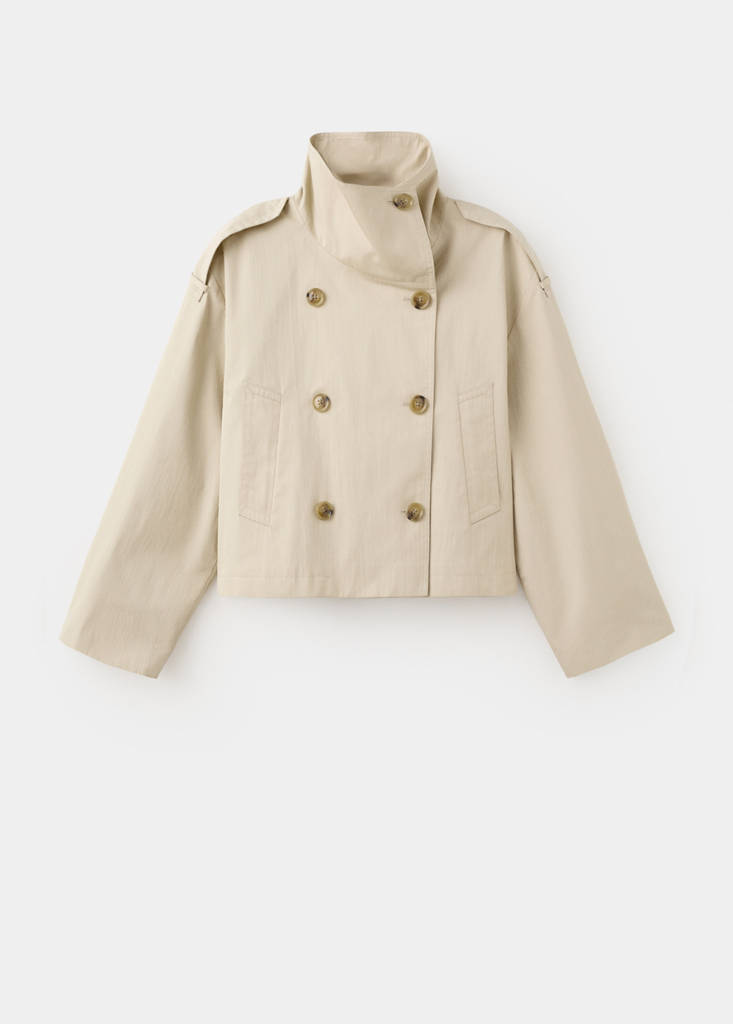 Funnel neck cropped trench coat — Beige