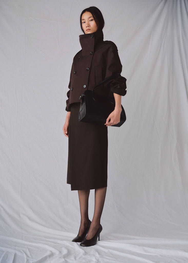 Funnel neck cropped trench coat — Chocolate