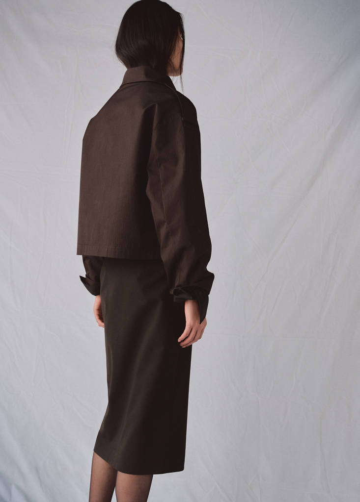 Funnel neck cropped trench coat — Chocolate