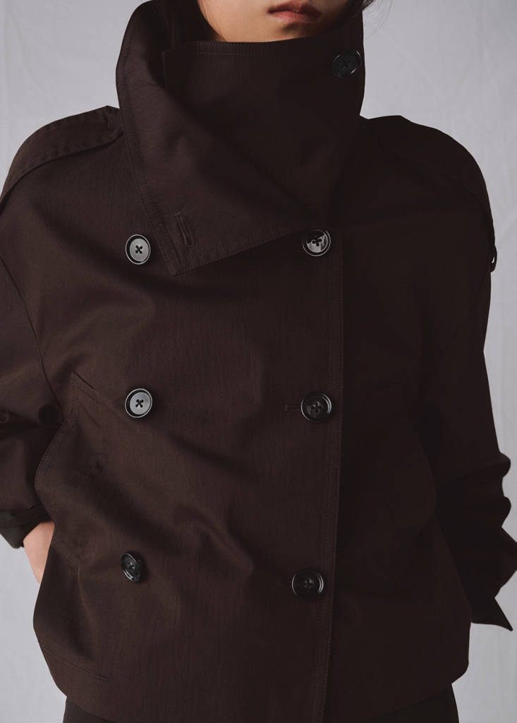 Funnel neck cropped trench coat — Chocolate