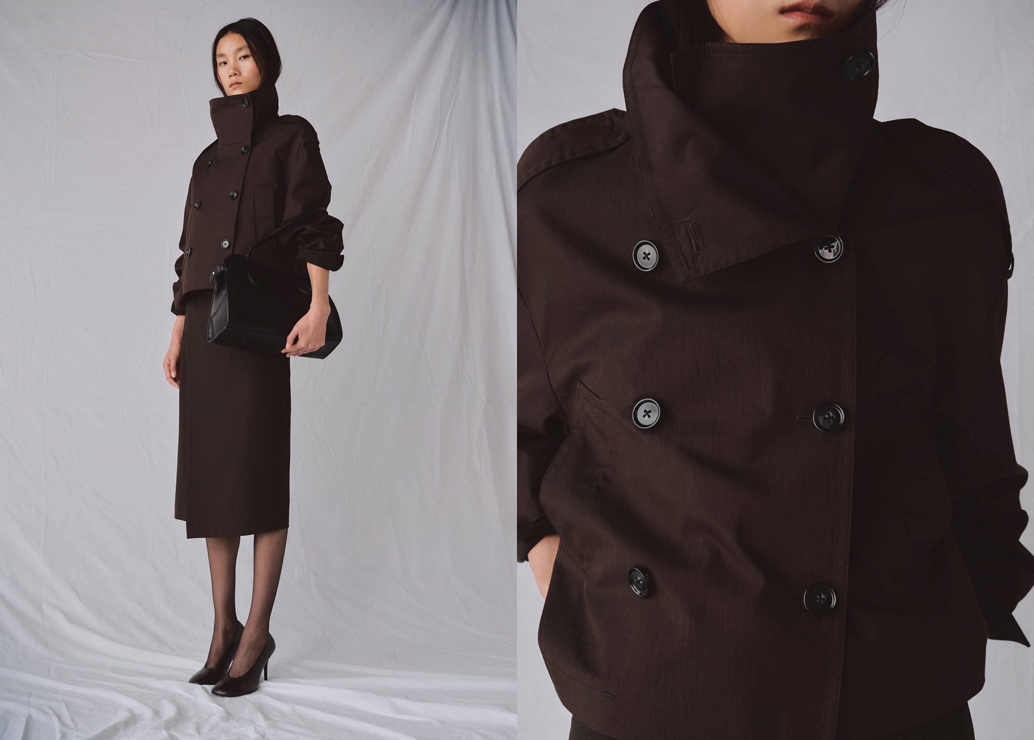 Funnel neck cropped trench coat - Panoramic plane