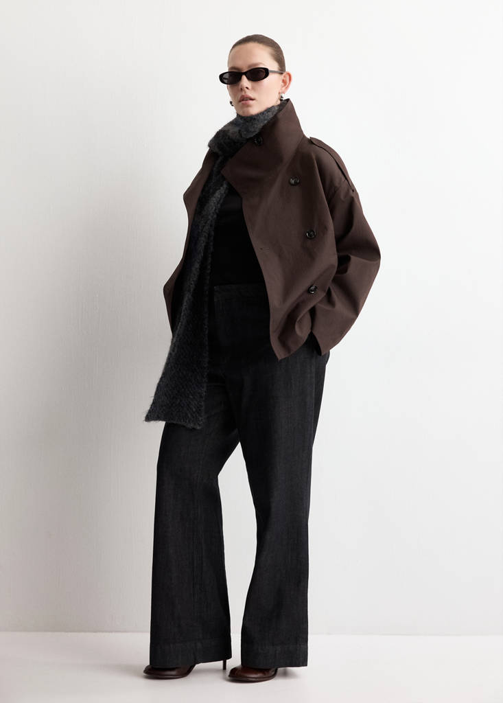 Funnel neck cropped trench coat — Chocolate