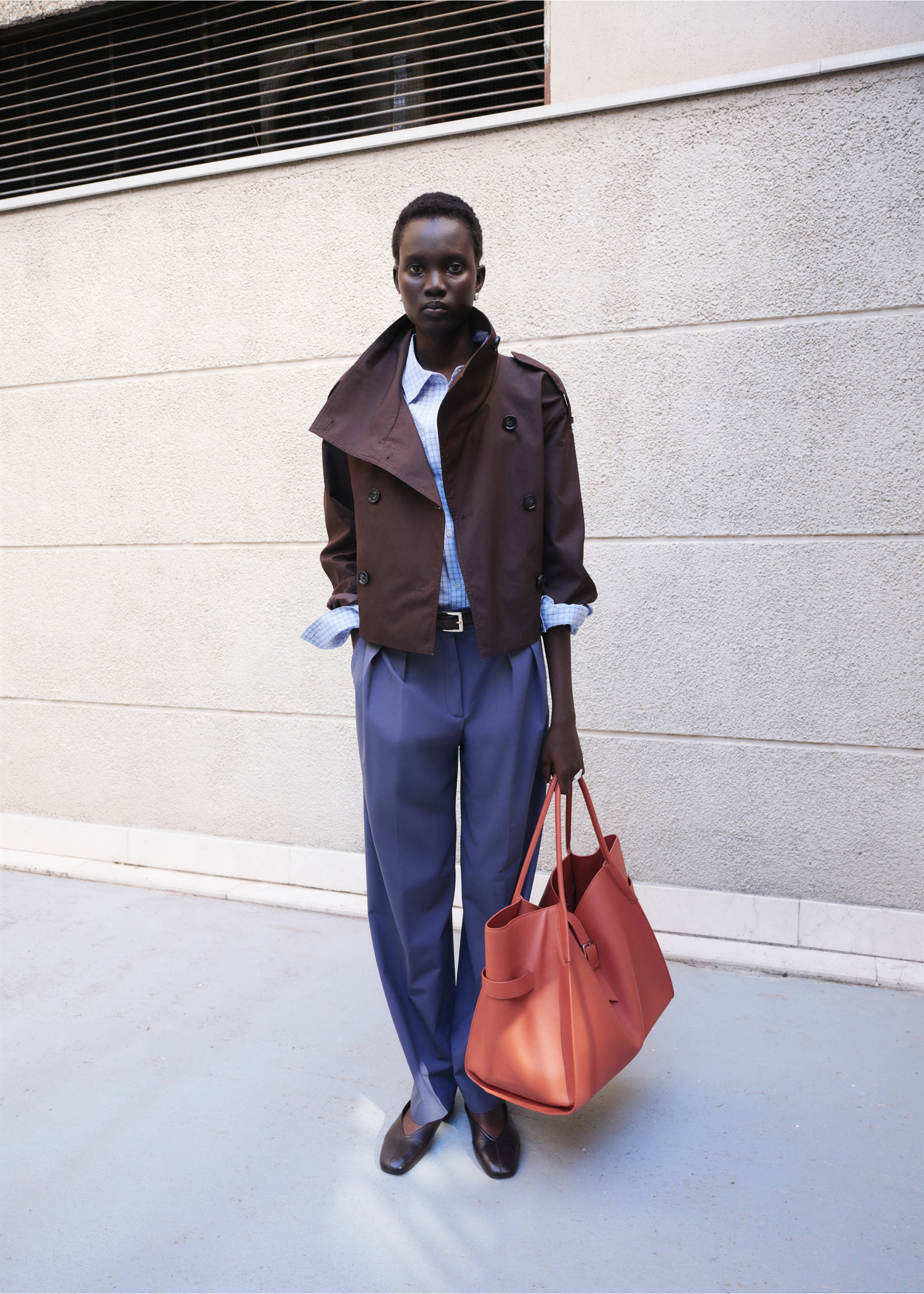 Funnel neck cropped trench coat - General plane, Chocolate. Ref: 27095814-01.