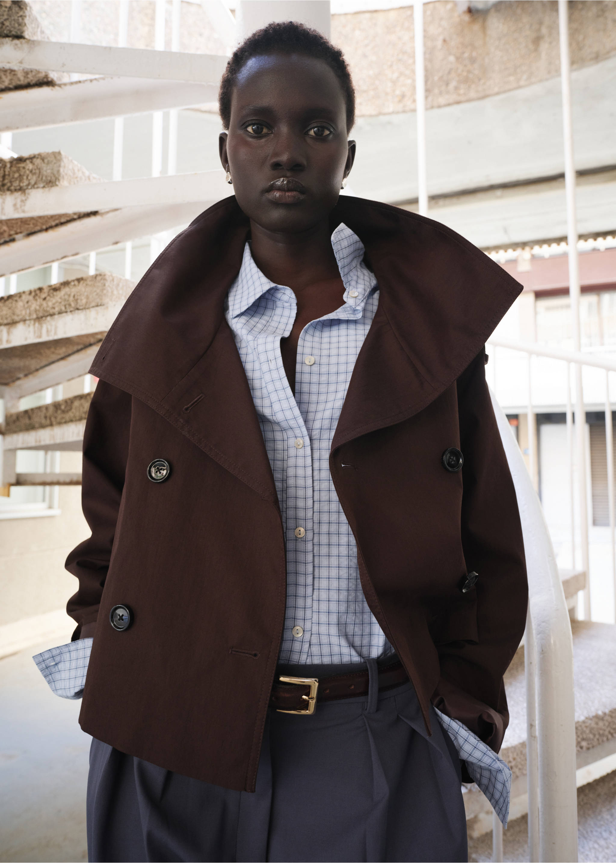 Funnel neck cropped trench coat - Medium plane, Chocolate. Ref: 27095814-01.